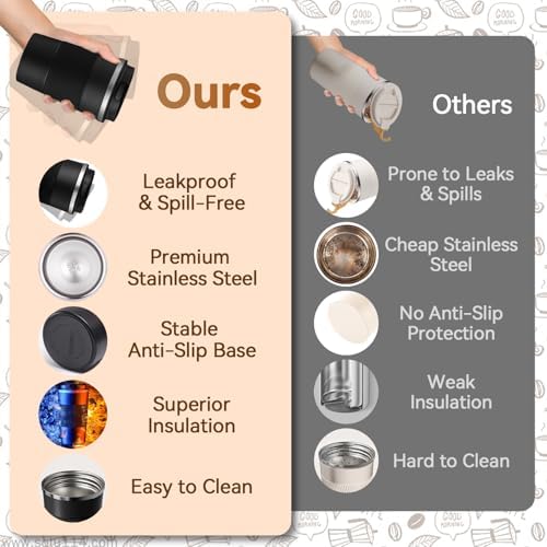 12OZ Travel Coffee Mug Insulated Coffee Cup with Spill Leak Proof Lid, Portable Stainless Steel Tumbler Reusable Hot and Cold Water Mug for Car, Daily, Camping-Black - Image 3