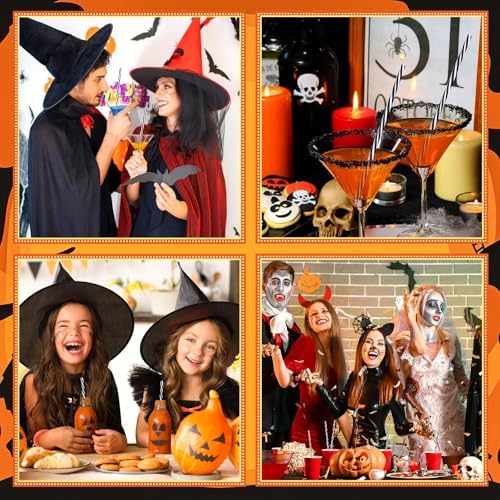 JANYUN 30 Pcs Halloween Straws Plastic, Reusable Black and White Straws - Image 6