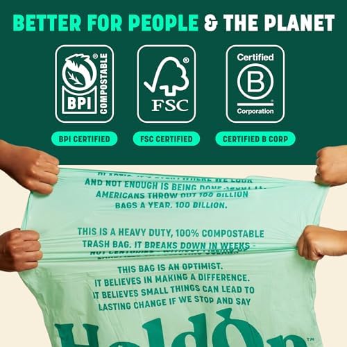 HoldOn Compostable Tall Kitchen Drawstring Bags - 13 Gallon, 40 Count - Image 4