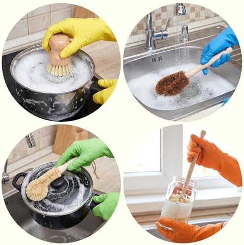 8 Pcs Bamboo Dish Brush Dish Washing Scrub Bottle Brushes Wooden Palm Pot Brush Cleaning Scrubbers with Natural Sisal Bristles Long Handle for Pots Pans, Vegetables, Household Cleaning - Image 6