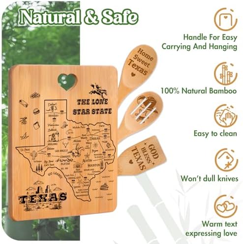 Texas Gifts Cutting Board Set, Texas Souvenirs, Texas Kitchen Decor with State Map Design, Charcuterie and Serving Board, Home Sweet Texas Theme Gifts for Texas Lovers. - Image 4