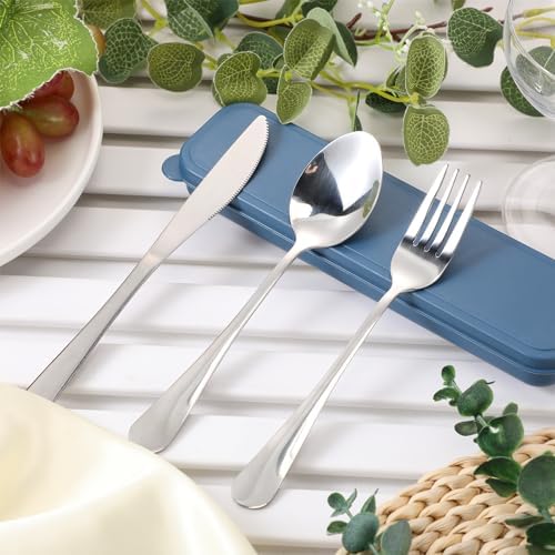 Yinkin 4 Pack Travel Silverware Set with Case for Lunch,Blue - Image 4