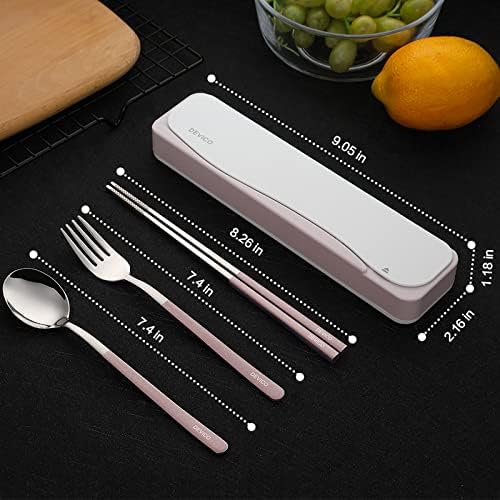 DEVICO Travel Utensils with Case, 4Pcs Portable Silverware Set for Work, 18/8 Stainless Steel Reusable Cutlery, Korean Spoon and Chopsticks Fork for Camping, School, Lunch Box Accessories (Pink) - Image 3