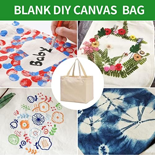 3 Pack Heavy Duty Reusable Canvas Grocery Bags, Holds 60 lbs, 8.3 gal Multi-Purpose Washable Grocery Bags with 5 Pockets, Off White - Image 6