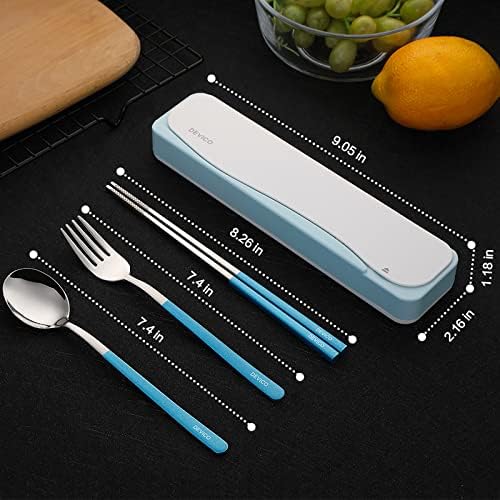 DEVICO Travel Utensils with Case, 4Pcs Portable Silverware Set for Work, 18/8 Stainless Steel Reusable Cutlery, Korean Spoon and Chopsticks Fork for Camping, School, Lunch Box Accessories (Blue) - Image 3