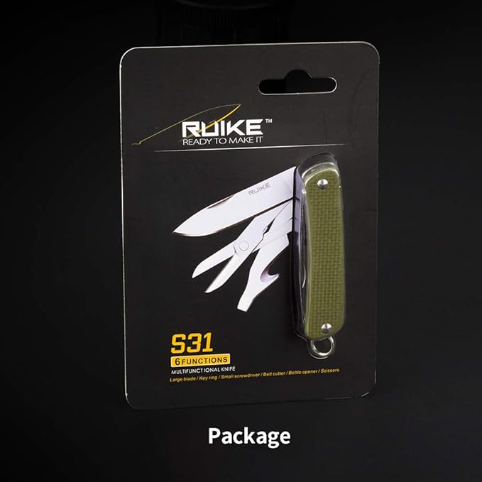 Ruike Keychain Small Pocket Knife,Folding 6 in 1 Multitool,12C27 Steel Stainless,G10 Handle,Mini EDC Tactical Camping Army Tac Survival Hunting Gear,Key Compact Scissors,Screwdriver,Bottle Opener Tool
