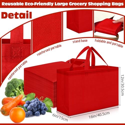 Windyun Reusable Grocery Bags Large Non Woven Shopping Bags with Handles Foldable Portable Tote, 16x6x12 Inch - Image 3