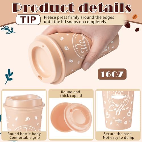 12 Sets Reusable Coffee Cups with Lids, 16oz, Light Morandi - Image 3