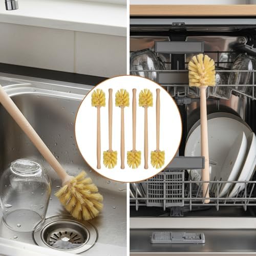 6 Pcs Natural Wooden Bottle Brush with Sisal Bristles, Long Beechwood Handle Bottle Brush Cleaner for Cleaning Bottles, Wide Mouth Mugs, Jars, Glasses, Dishes, Vases, Pitchers, 13.6 x 2.6 Inches - Image 5