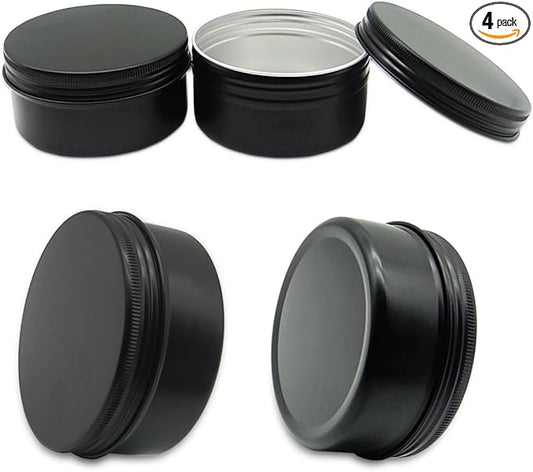 4pack 200ml Aluminum Tin, 200 Gram Black Empty Travel Cosmetic Sample Containers with Screw Cap Lid, 200g Metal Tins Can Storage Travel Jars for DIY Crafts, Lip Balms, Face Cream, Candle, Tea