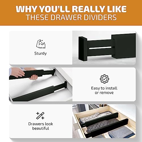 4-Pack Drawer Dividers 2.6-Inch High Dresser Organizer 16 to 22 Inch, Black - Image 4