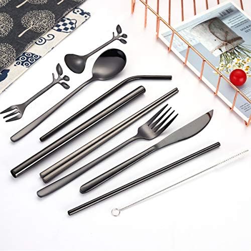 Travel Utensils Set with Case Reusable Stainless Steel Silverware Flatware Set 9 Pcs Portable Cutlery Eating Utensils Set for Lunch Boxes Workplace Camping School, Dishwasher Safe (Black) - Image 2