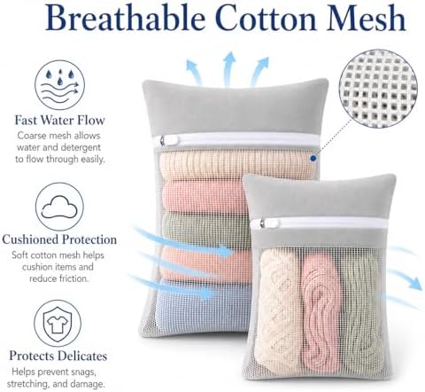 Gray 5-piece set in bags, durable cotton mesh laundry bags, sturdy zipper, breathable mesh, delicate laundry bags, suitable for underwear, clothes, pants, and socks - Image 2