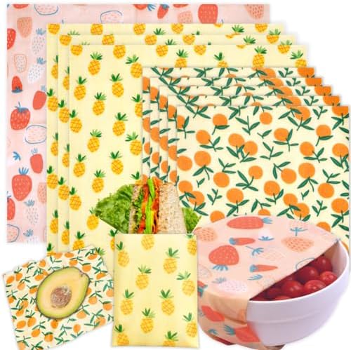 Reusable Beeswax Wrap - 9 Pack Beeswax Wraps for Food, Eco-Friendly Beeswax Food Wraps, Bread Sandwich Food Wrap - Organic, Sustainable, Zero Waste, Plastic-Free Food Storage, 1XL, 3M, 5S by BYTTME
