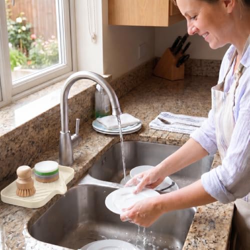 MicoYang Silicone Soap Dish with Drain Spout — Self-Draining Sink Organizer Tray for Bathroom & Kitchen, Sponges, Dispensers & Soap Holder, Non-Slip & Dishwasher Safe, Tapioca (Medium, 9.6"×5.3") - Image 6