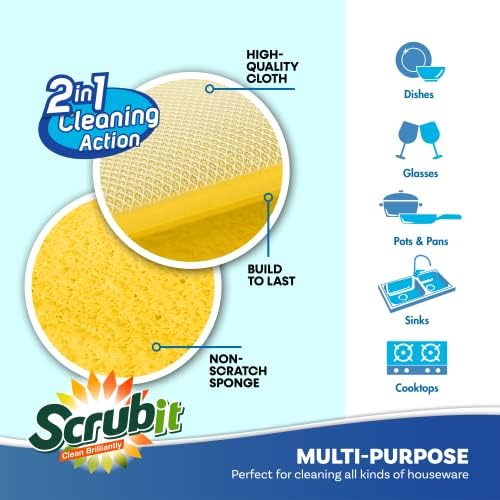 Scrub and Wipe Cleaning Pads [10 Pack] – SCRUBIT Dual Sided Scouring Pad and Sponge - Reusable Kitchen Scrubbing Sponges for Dishes, Pots, Pans Utensils & Non-Stick Cookware (Yellow) - Image 2