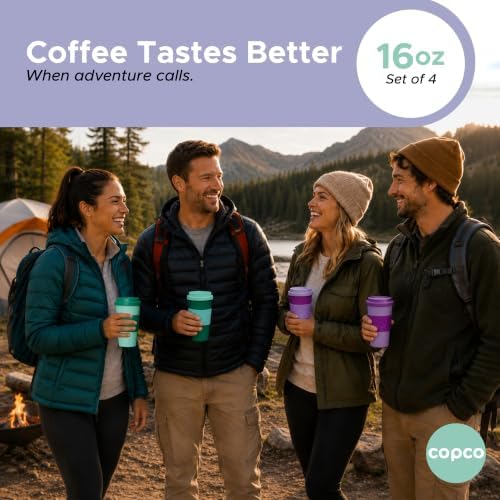 Copco Acadia 16oz Travel Mug, Set of 4 - Double Wall, Green & Purple - Image 7