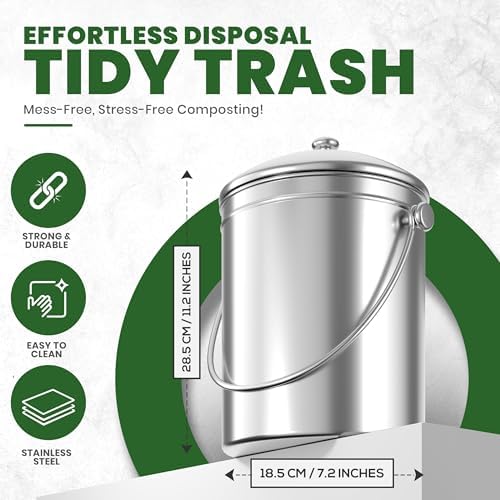 Utopia Kitchen Countertop Compost Bin 1.3 Gallon, Stainless Steel, Silver - Image 3