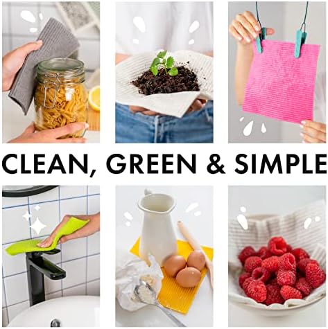 SUPERSCANDI 10 Pack Reusable Cleaning Cloths - 100% Biodegradable & Compostable | Washable Swedish Dishcloth - Food-Safe & Plastic-Free | Kitchen Cloth Suitable for Any Surface, Pink Green Blue - Image 2