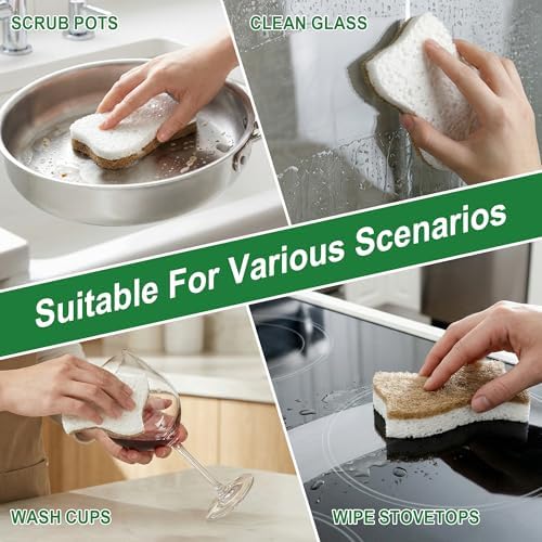 LILAC Natural Cellulose Sponges for Dishes - Ergonomic Non-Scratch Kitchen Scrub Sponges - 100% Biodegradable & Eco-Friendly Cleaning Sponges for Non-Stick Cookware, Bathroom & Household (10 Pack) - Image 2