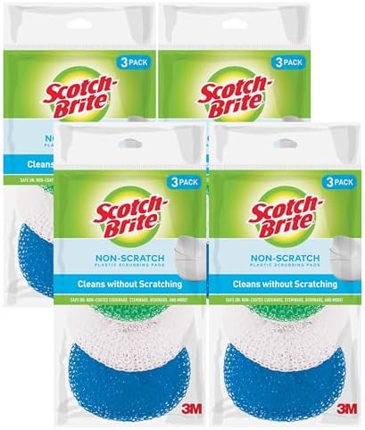 Scotch-Brite Non-Scratch Scouring Pads – Plastic Dish Scrubbers for Kitchen Cleaning, Safe on Non-Stick Cookware & Surfaces, Easy-Rinse Reusable Scrub Pads for Dishes and Pots, 12 Scrubbing Pads Pack by Scotch-Brite