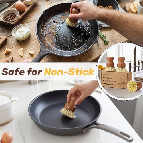 DEBETOOL 3-Pack Wooden Dish Brush, Natural Sisal Bristle Scrubber - Image 5