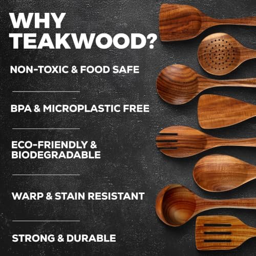 Zulay Kitchen 9-Piece Teak Wooden Utensils for Cooking - Natural Teak Utensil Set with Premium Gift Box - Non-Stick Wooden Spoons for Cooking - Kitchen Gift Set - Comfortable Grip Wooden Utensil Set - Image 3