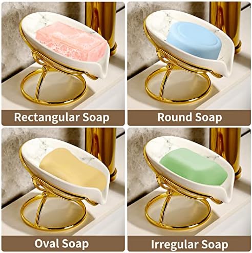 Dobbyby Leaf-Shaped Ceramic Soap Dish with Drain, Holder, Saver, Tray, Bar Soap Holder, Easy Cleaning, for Shower Bathroom Kitchen Sink Bathtub, Pro-Environment White - Image 6