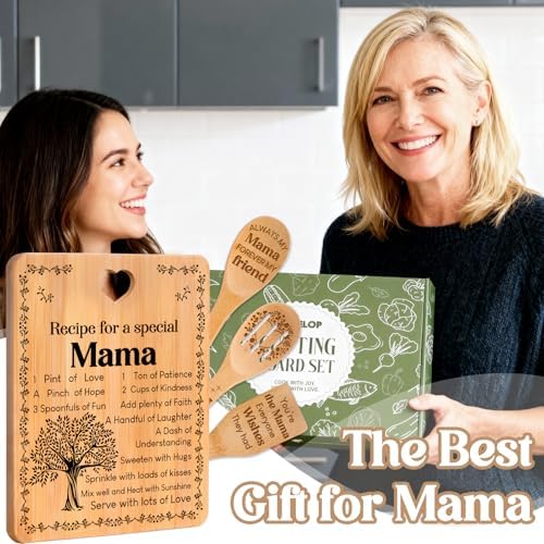 Mama Gifts - "Recipe for a Special Mama" Mama Gifts for Women Cutting Board Set, Bamboo-Made Engraved Utensil Set Gifts for Mama Cutting Board, Mothers Day Gifts for Mama. - Image 2