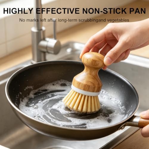 Bamboo Dish Scrubber 2 Pack Kitchen Brushes for Dishes Cleaning - Image 6