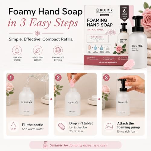 Foaming Hand Soap Refill Tablets, Concentrated Hand Soap Tablets, Just Add Warm Water, For Reusable Foaming Soap Dispensers (6 Count, Rose, Refill Only) - Image 2