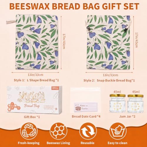 2 Pack Beeswax Bread Bags for Sourdough & Homemade, L-Zip & Buckle - Image 2