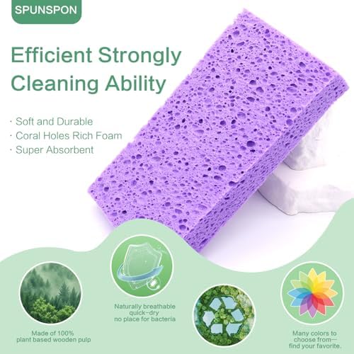 Large Cellulose Sponges, Kitchen Sponge for Dish, Thick Heavy Duty Scrub Pads, Non-Scratch Scrubber for Household/Cookware/Bathroom/Office/Boat 5.5" x 3" x 1" (7 Pack) Purple - Image 4