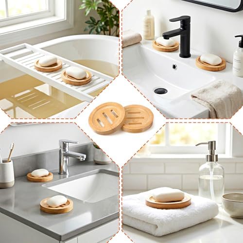 16 Pcs Bamboo Soap Dishes, Wooden Soap Holder with Drainage - Round Natural Soaps Trays for Bathroom, Kitchen, Shower (3.2 Inch) - Image 5
