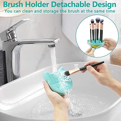TailaiMei 2 in 1 Makeup Brush Cleaning Mat With Drying Holder, Silicon Cat Shaped Cleaner Pad, Cosmetic Organizer Rack, Portable Washing Tool for Makeup (Green) - Image 4