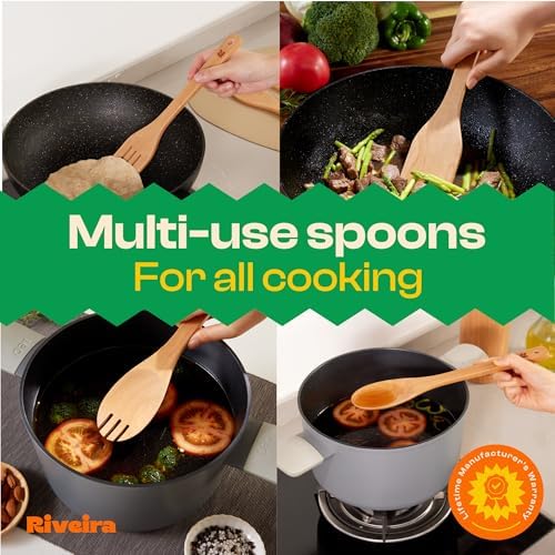 Riveira Cherry Wooden Spoons for Cooking Set of 6 – Natural Cherry Wooden Cooking Utensils, Wooden Spatula, Wooden Spoon - Premium Quality Utensil Set for Non-Toxic Cooking - Image 4