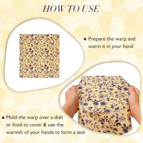 3 Pack 2L & 1XL Reusable Beeswax Wraps for Food, Reusable Beeswax Food Wraps for Bread, Cheese, Fruits, Zero Waste, Plastic-Free Storage, Natural Cotton with Plaid, Floral & Bee Patterns - Image 4