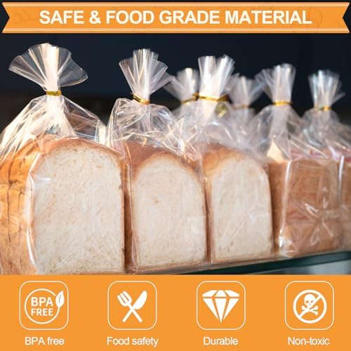 vivinin 70 Pack Bread Bags & 100 Pack Ties, 8" x 4" x 18" Clear Bread Bags for Homemade Bread, Reusable Plastic Bread Storage Bags for Bakers, Bakery Owners - Image 3