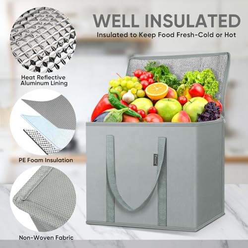 BALEINE Insulated Reusable Grocery Bags with Zippered Top, Large Cooler Bag - Image 2