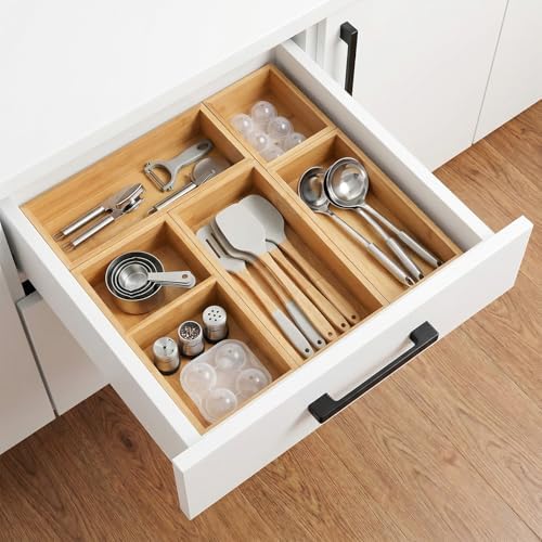 5-Piece Bamboo Drawer Organizer Storage Boxes Kitchen Multi-purpose Storage Dividers Drawer Organizer Set for Office Vanity Closet & Bathroom Kitchen Office Jewelry Cosmetics - Image 7
