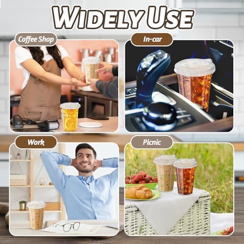 Qinsihwn 20 oz Clear Plastic Cups with Strawless Sip Lid,25 Sets Disposable Iced Coffee Cups with Lids,Disposable Clear Plastic Cups with Lids for Iced Coffee,Smoothie,Cold Drinks for Party - Image 5