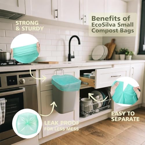 Small Compost Bags 2.6 Gallon Trash Bag, EcoSilva 125 Count Small Compost Bags for Countertop Bin, Compostable Trash Bags 2.6 Gallon Compostable Food Scrap Bag for Kitchen Bathroom Office - Image 6