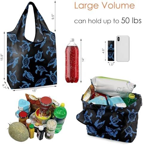BeeGreen Sea Turtle Lovers Gifts for Women Ocean Animals Reusable Grocery Bags Shopping Bags Bulk 6 Pack 50LBS X-Large Shells Seal Mermaid Scale Whale - Image 3