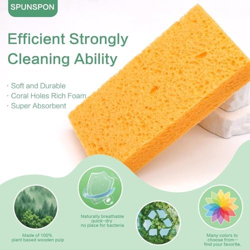 Large Cellulose Sponges, Kitchen Sponge for Dish, Thick Heavy Duty Scrub Pads, Non-Scratch Scrubber for Household/Cookware/Bathroom/Office/Boat 5.5" x 3" x 1" (7 Pack) Yellow - Image 4