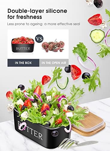 Ceramic Butter Dish with Lid and Knife & Silicone Seal 400ml 2 Pack Black - Image 5