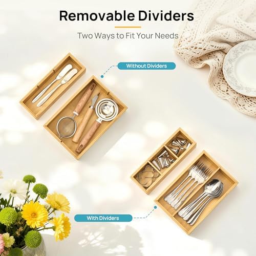 Vtopmart 7 Pack Bamboo Drawer Organizer Boxes, Junk Drawer Organizers - Image 4
