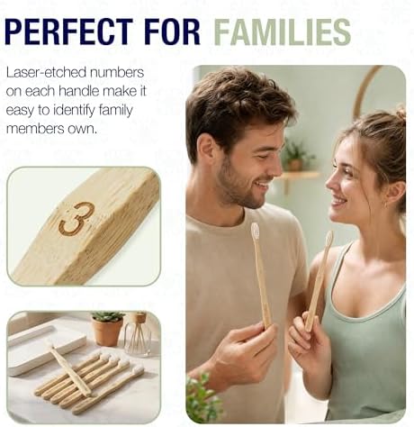 Bamboo Toothbrushes with Plant-Based Soft Bristles 6 Pack, Ergonomic Non-Slip Grip Toothbrushes, Eco-Friendly Wooden Natural Toothbrush - Image 7