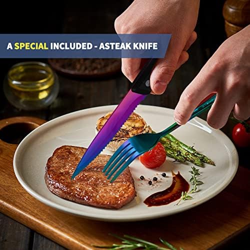 Logcow Travel Utensils Set with Case, 10-Piece Reusable Stainless Steel Camping Cutlery, Portable Fork Spoon Knife Chopsticks & Straw for Work, Lunch, Picnic (Rainbow) - Image 5