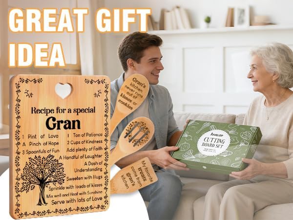 Gran Gifts - "Recipe for a Special Gran" Gran Gifts for Grandma Cutting Board Set, Bamboo-Made Engraved Utensil Set Gifts for Gran Cutting Board, Mothers Day Gifts for Gran. - Image 2