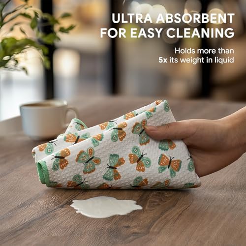 RECYCO Waffle Kitchen Towel Set of 2 - Quick Dry Microfiber Sustainable Dish Towels - Ultra Absorbent Reusable Cleaning Tea Towels - Lightweight Hand Towels,16”x 28”, Butterfly Gingham - Image 4